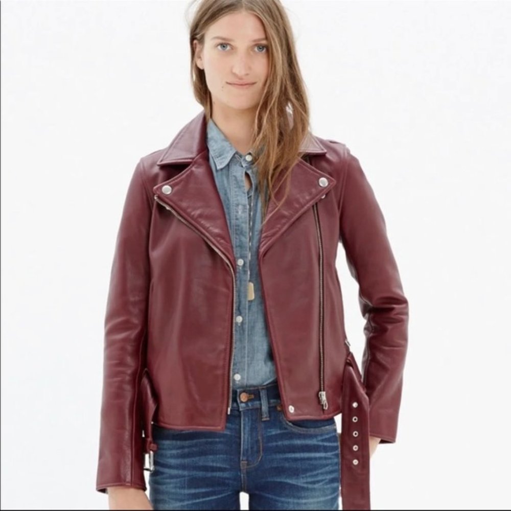 Madewell Oxblood-Red Leather Moto Jacket